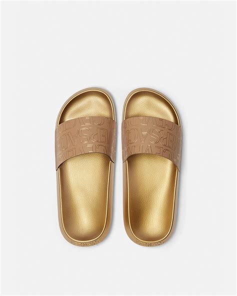 versace slides gold replica|versace allover slides.